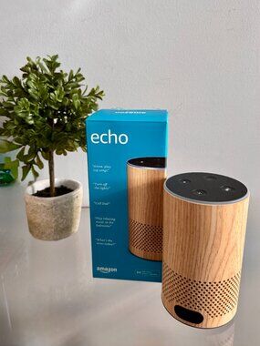 Like New! Amazon Echo 2 with Light Wood Cover - with box, chord